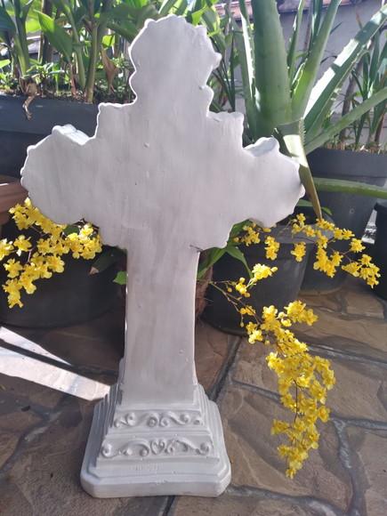 Imagem Sagrada Família Cruz Escultura com Pintura Especial