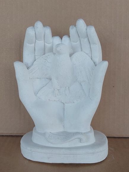 Mão da Paz Imagem Mão com Pomba da Paz Escultura Gesso Cru