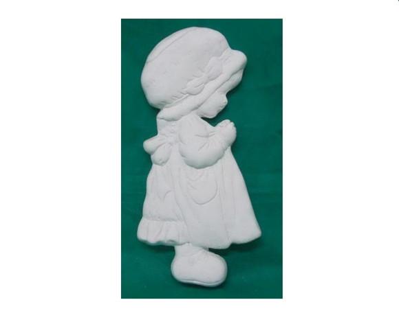 Menina Bem Me Quer Escultura de Pendurar na Parede Gesso Cru