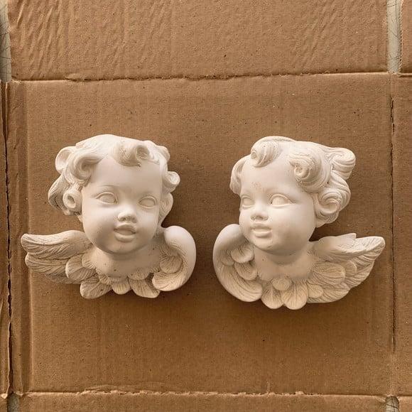 Par de Anjos do Céu para Pendurar na Parede em Gesso Cru