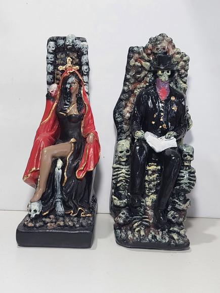 Pomba Gira Rosa Caveira e Exu Caveira Imagem Casal no Trono
