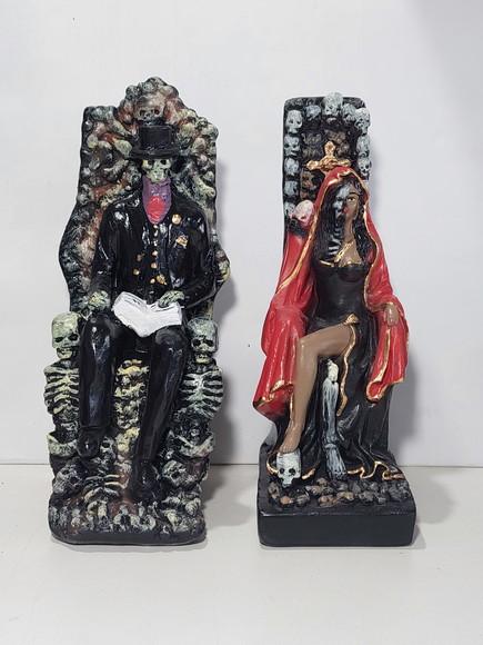Pomba Gira Rosa Caveira e Exu Caveira Imagem Casal no Trono