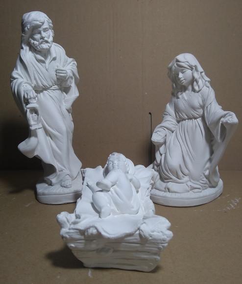 Presépio 3 Peças Sagrada Família Escultura Gesso Cru