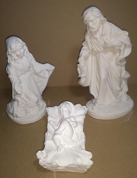 Presépio 3 Peças Sagrada Família Escultura Gesso Cru