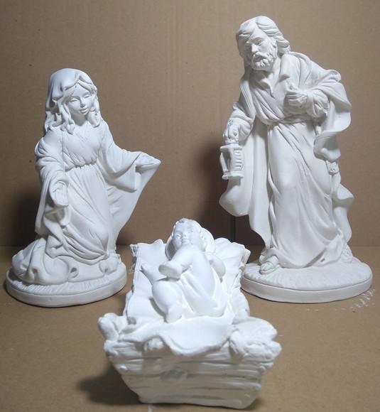 Presépio 3 Peças Sagrada Família Escultura Gesso Cru