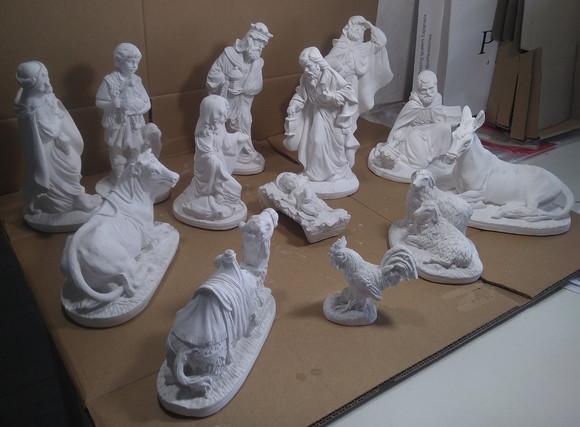 Presépio de Natal 13 Peças Esculturas Gesso Cru c/ 10 a 23cm