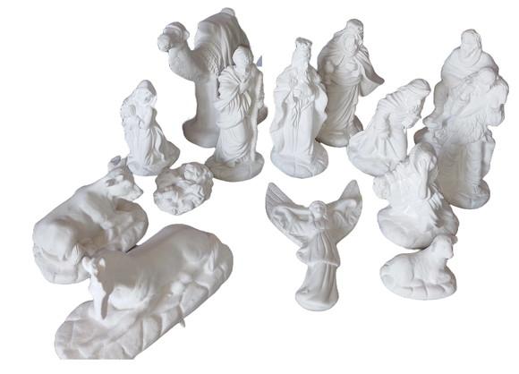 Presépio de Natal 14 Peças Imagem Nova Gesso Cru c/ 6 a 18cm