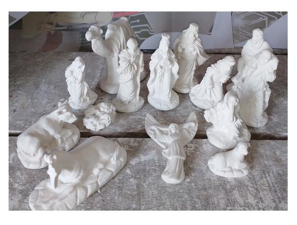 Presépio de Natal 14 Peças Imagem Nova Gesso Cru c/ 6 a 18cm