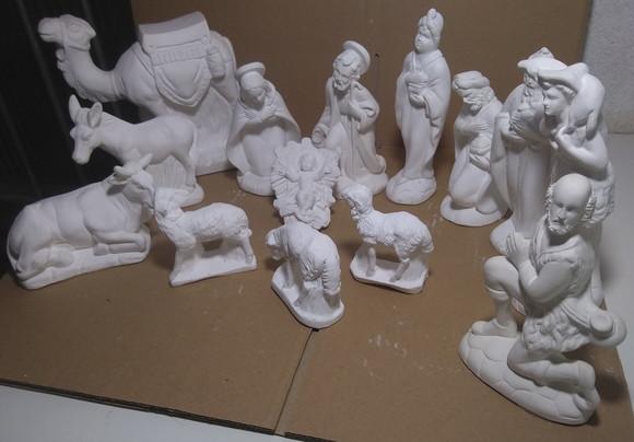 Presépio de Natal 14 Peças Esculturas Gesso Cru c/ 6 a 18cm