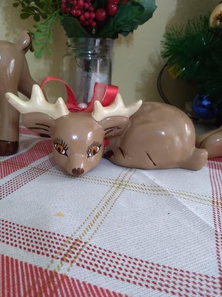 Rena e Alce Enfeites Natalinos 3 Imagens de Mesa para Natal