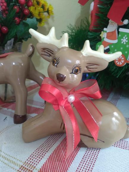 Rena e Alce Enfeites Natalinos 3 Imagens de Mesa para Natal