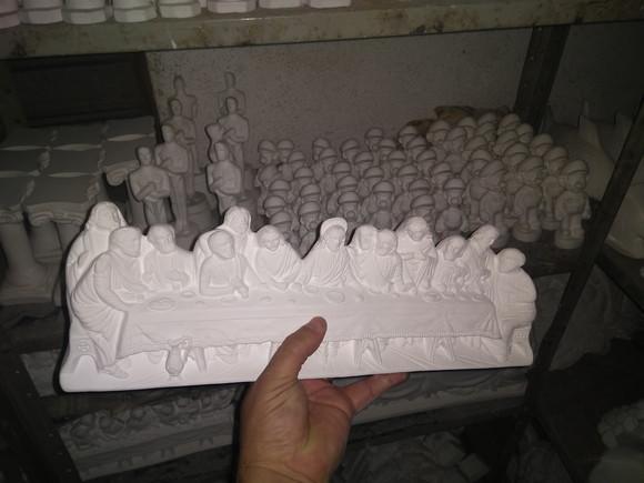 Santa Ceia de Mesa Imagem Sta Ceia com Base Itália Gesso Cru