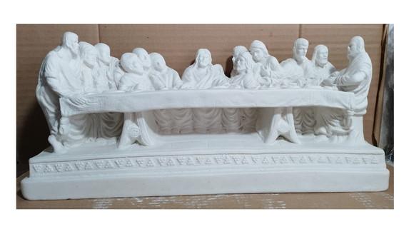 Santa Ceia de Mesa Imagem Sta Ceia com Base Itália Gesso Cru