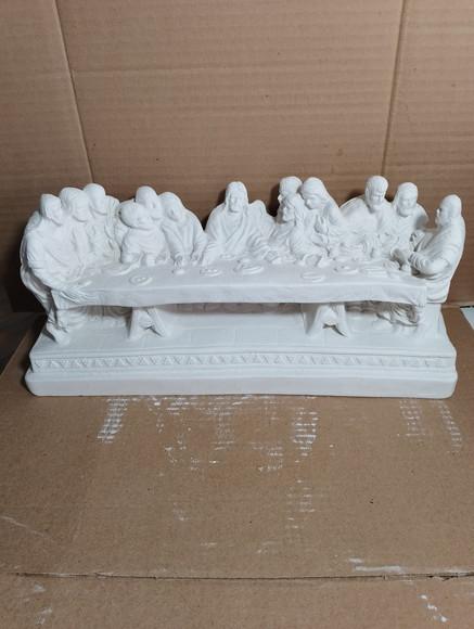 Santa Ceia de Mesa Imagem Sta Ceia com Base Itália Gesso Cru