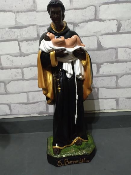 São Benedito Imagem Santo São Benedito Pintura Especial 60cm