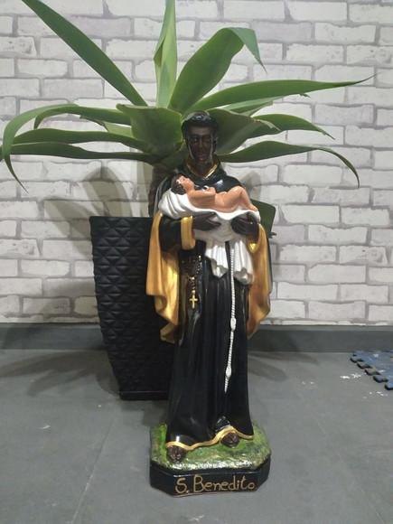 São Benedito Imagem Santo São Benedito Pintura Especial 60cm