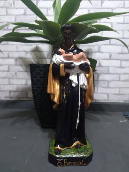 São Benedito Imagem Santo São Benedito Pintura Especial 60cm