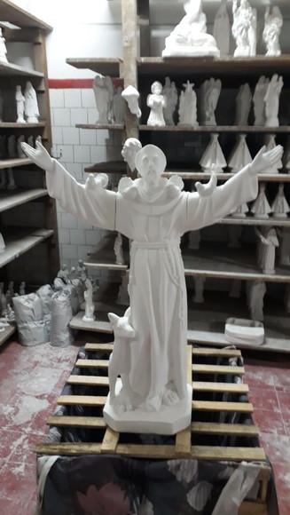 São Francisco Imagem Santo São Francisco com 80cm Gesso Cru