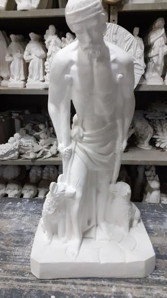 São Lazaro Imagem Santo São Lazaro Escultura Gesso Cru 48cm