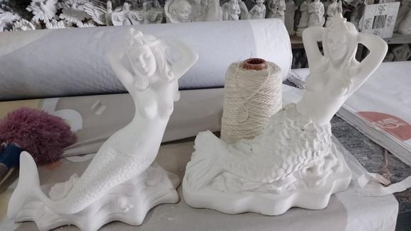 Sereia Imagem Sereia 2 Modelos Escultura em Gesso Cru