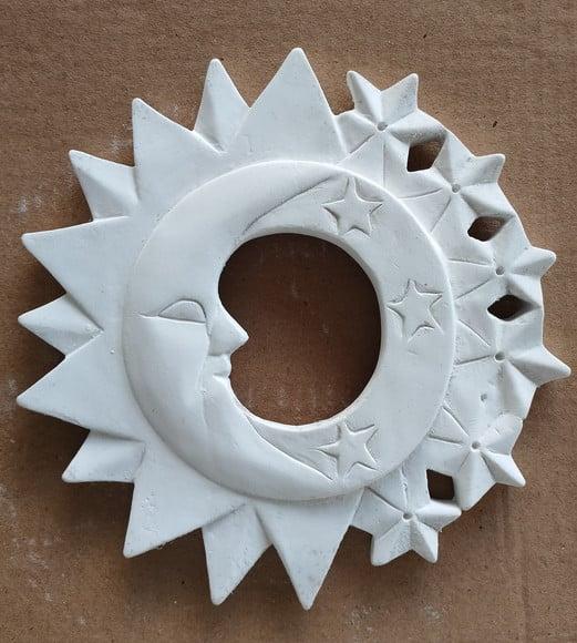 Sol Lua e Estrelas Imagem para Pendurar na Parede Gesso Cru