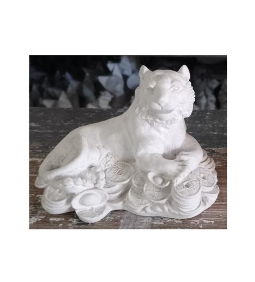 Tigre Imagem Tigre com Moedas Escultura em Gesso Cru