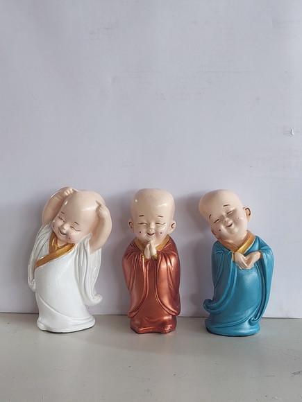 Trio de Budas Felizes Imagem Monges Kit com 3