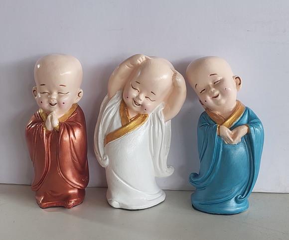Trio de Budas Felizes Imagem Monges Kit com 3