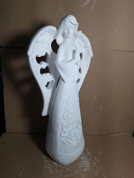 Anjo com Asa Vazada Imagem Anjo Escultura Gesso Cru