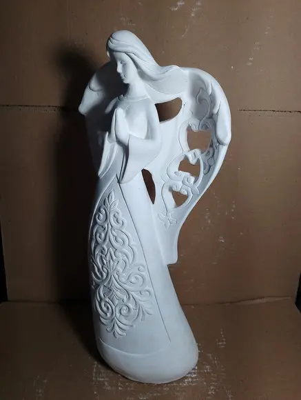 Anjo com Asa Vazada Imagem Anjo Escultura Gesso Cru