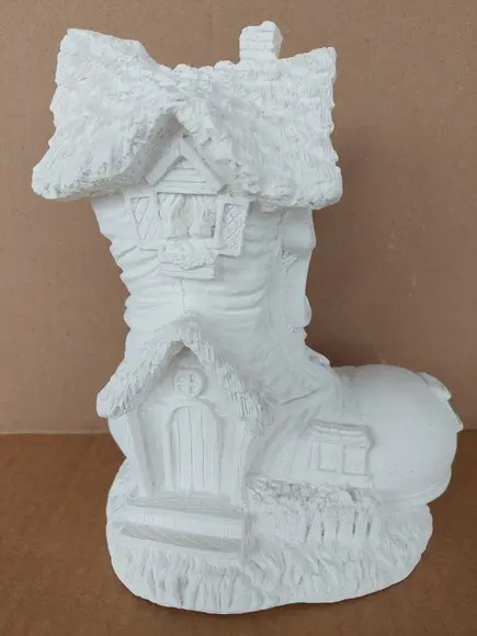 Bota de Natal Escultura em Gesso Cru Bota Decorada de Natal