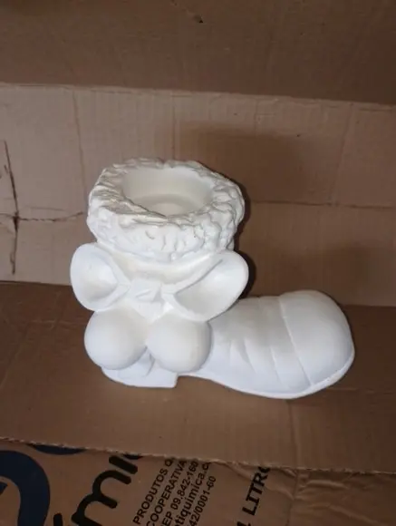 Bota de Natal Escultura Bota Decorada de Natal c/ Porta Vela