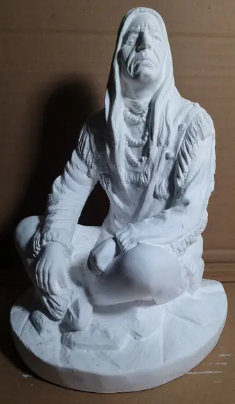 Caboclo Pajé Imagem Índio Paje Cacique Sentado Gesso Cru