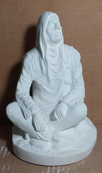 Caboclo Pajé Imagem Índio Paje Cacique Sentado Gesso Cru