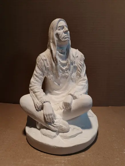 Caboclo Pajé Imagem Índio Paje Cacique Sentado Gesso Cru