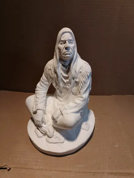 Caboclo Pajé Imagem Índio Paje Cacique Sentado Gesso Cru
