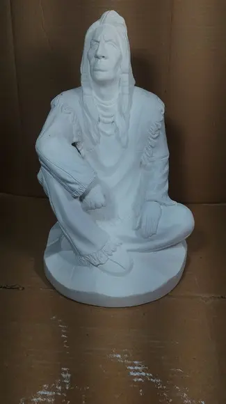 Caboclo Pajé Sentado Imagem Índio Paje Escultura Gesso Cru
