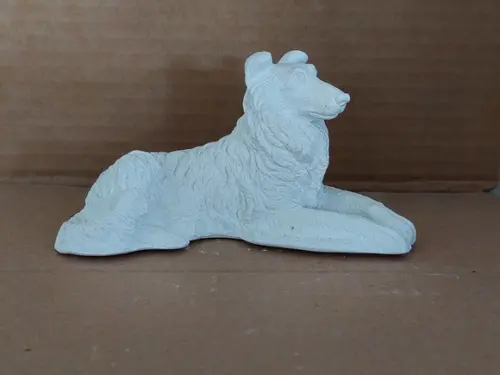 Cão Collie Lesse Imagem em Gesso Cru Carrocho Lese