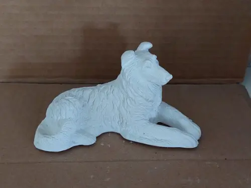 Cão Collie Lesse Imagem em Gesso Cru Carrocho Lese