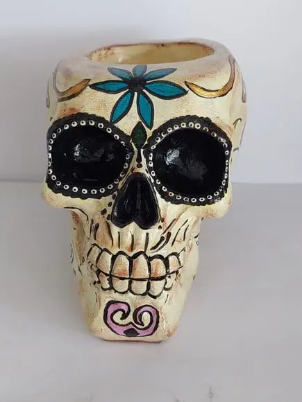 Cranio Caveira La Muerte com Local para Colocar Vela 7 Dias