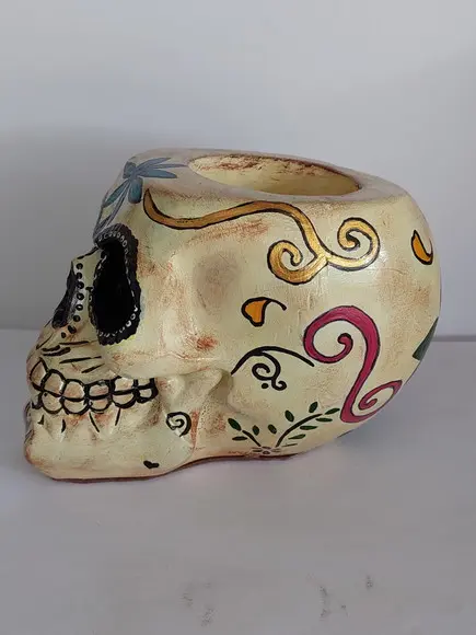 Cranio Caveira La Muerte com Local para Colocar Vela 7 Dias