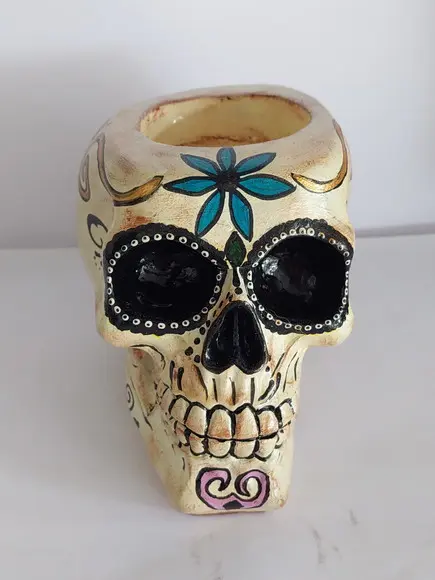 Cranio Caveira La Muerte com Local para Colocar Vela 7 Dias