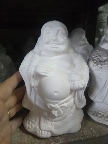Escultura Buda Pote de Ouro Imagem em Gesso Cru para Pintar