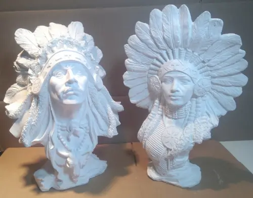 Escultura Busto Xama Casal de Caboclos Índio e Índia Xamã