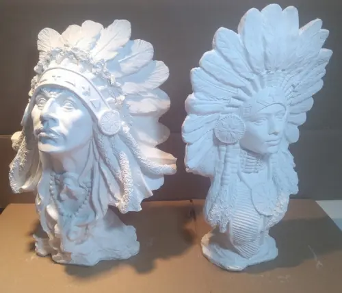 Escultura Busto Xama Casal de Caboclos Índio e Índia Xamã