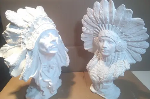 Escultura Busto Xama Casal de Caboclos Índio e Índia Xamã