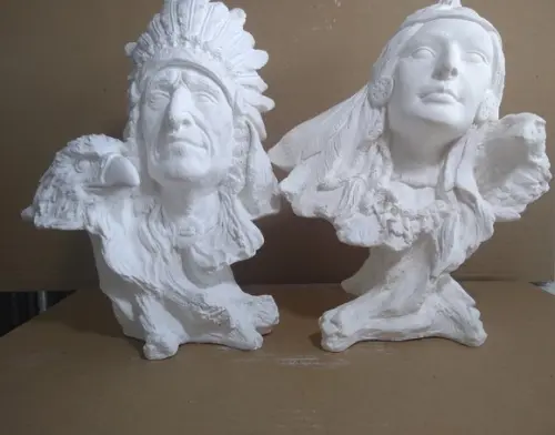 Escultura Casal de Bustos da Índia + Índio 100% em Gesso Cru