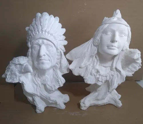 Escultura Casal de Bustos da Índia + Índio 100% em Gesso Cru