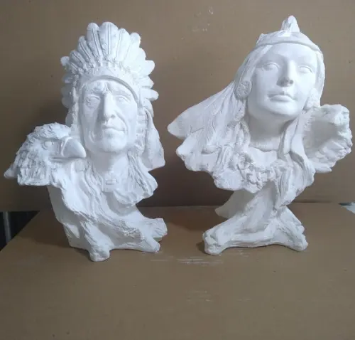 Escultura Casal de Bustos da Índia + Índio 100% em Gesso Cru