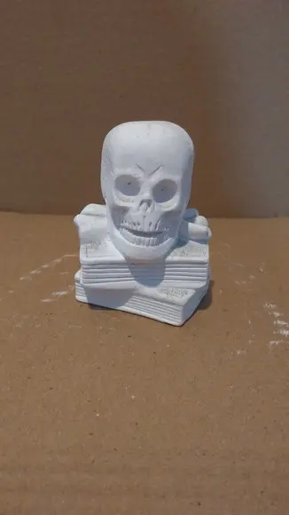 Escultura Caveira em Cima do Livro Cranio no Livro Gesso Cru